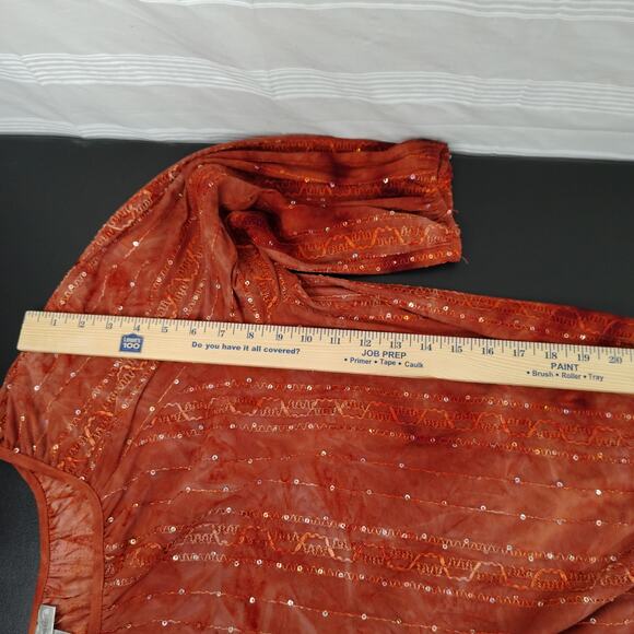 DressBarn Peasant Blouse 3/4 Sleeve Burnt Orange Sequins Embroidered 3X - Picture 13 of 15